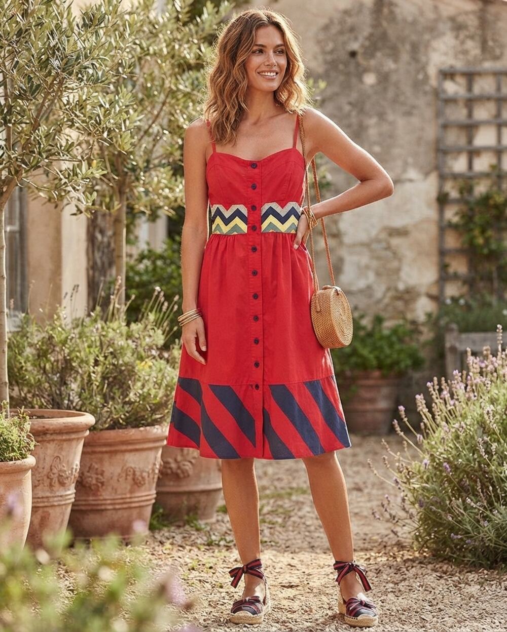 Anthropologie Lithe French Girl Carnival Sundress Red Chevron Striped 0 Petite